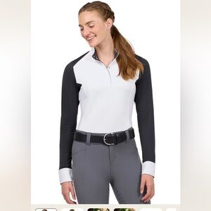 Kerrits Affinity® Pro Long Sleeve Show Shirt Blue & White Size Large NWT